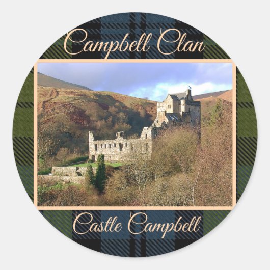 Schots Campbell Clan & Castle Ronde Sticker (Voorkant)