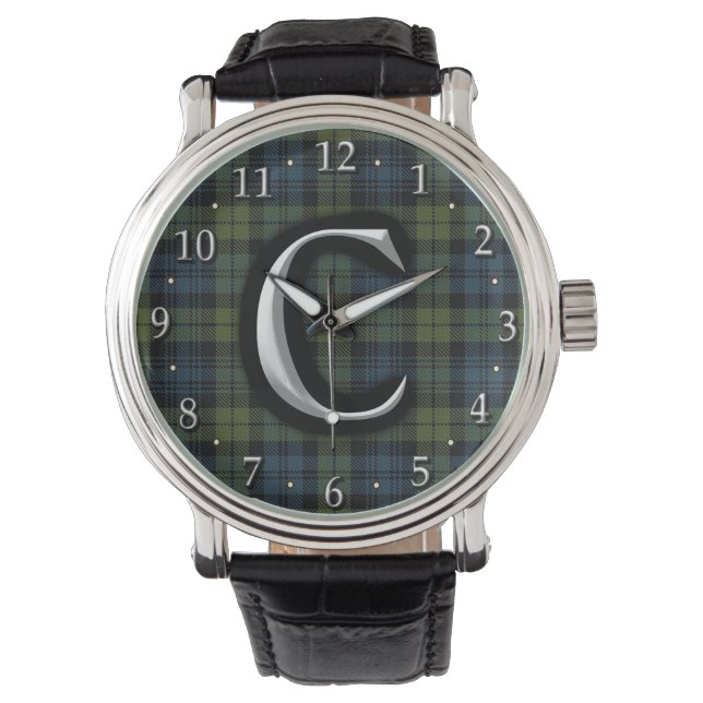 Schots Campbell Letter C Monogram Tartan Horloge (Voorkant)