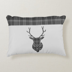 Schots Grijs Tartan Stag Hoofd Antler Rustiek Decoratief Kussen