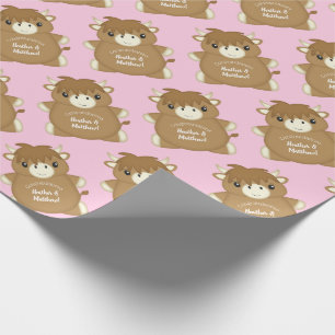 Schots hoogland Baby shower roze Cadeaupapier