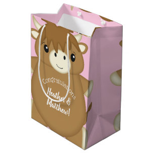 Schots hoogland Baby shower roze Medium Cadeauzakje