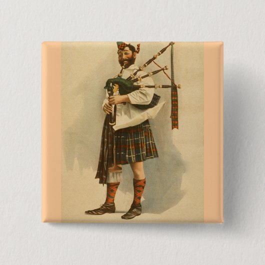  Schots hoogland BagPipe Player Kilt Man Vierkante Button 5,1 Cm (Voorkant)