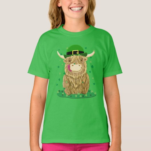 Schots hoogland Koe St. Patrick's Day Shamrocks T-shirt (Voorkant)