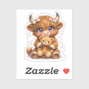 Schots hooglandrund omarmt teddybeer vierkante sti sticker