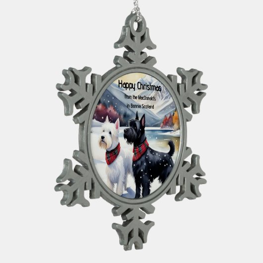 Schots kerstornament, Westie, Scottie Tin Sneeuwvlok Ornament (Links)