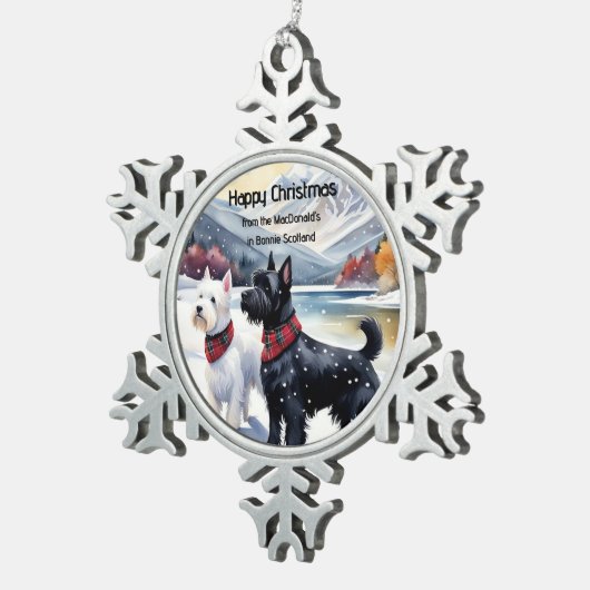 Schots kerstornament, Westie, Scottie Tin Sneeuwvlok Ornament (Rechts)