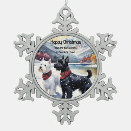 Schots kerstornament, Westie, Scottie Tin Sneeuwvlok Ornament
