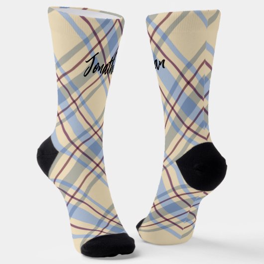 Schots monogrammed beige tartan script sokken (Gebogen)
