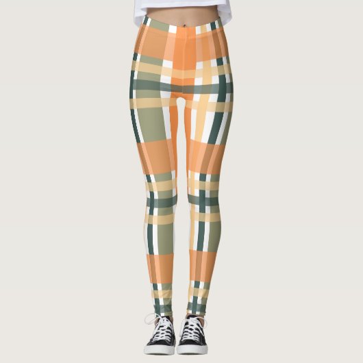 Schots oranje groene tartan gevlekt leggings (Voorkant)
