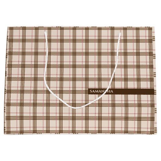 Schots patroon tartan brown beige red groot cadeauzakje (Voorkant)