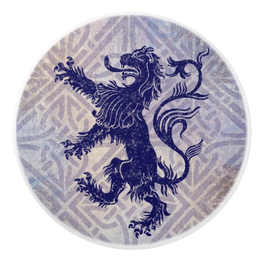 Schots Rampant Lion Navy Blue Celtic Knot Keramische Knop (Voorkant)