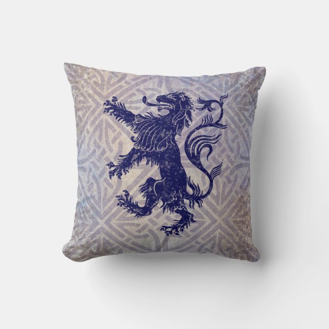 Schots Rampant Lion Navy Blue Celtic Knot Kussen (Voorkant)