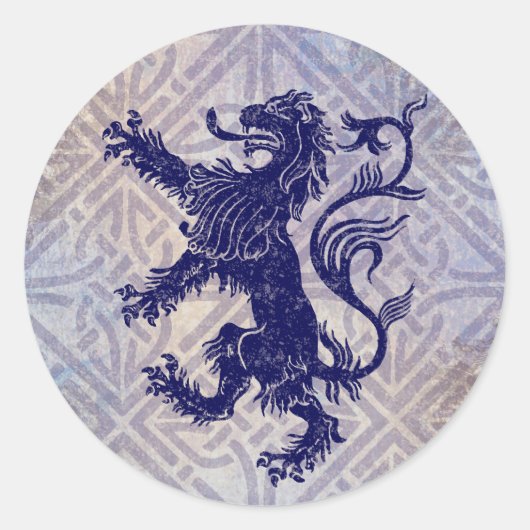 Schots Rampant Lion Navy Blue Celtic Knot Ronde Sticker (Voorkant)