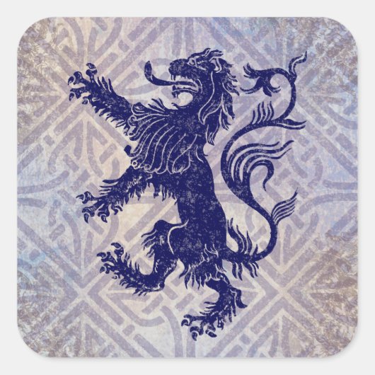 Schots Rampant Lion Navy Blue Celtic Knot Vierkante Sticker (Voorkant)