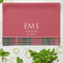 Schots Red Tartan Custom Monogram Traditioneel Theedoek