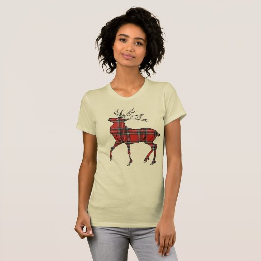 Schots (Royal Stewart) Tartan Deer T-Shirt (Voorkant volledig)