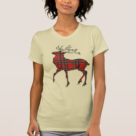 Schots (Royal Stewart) Tartan Deer T-Shirt (Voorkant)