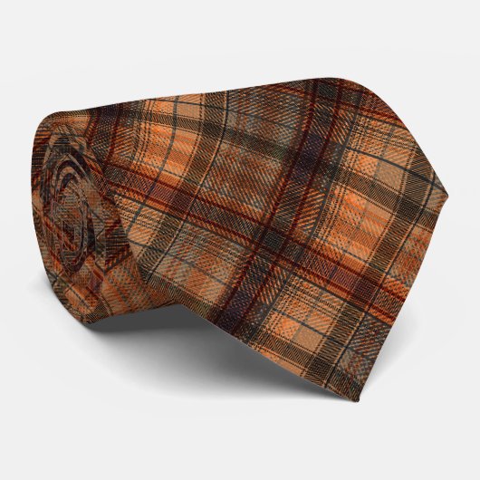 Schots tartan bruin oranje zwart, klassiek N Stropdas (Opgerold)