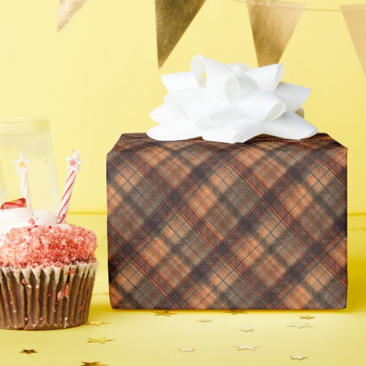Schots tartan bruin oranje zwarte klassieker cadeaupapier (Verjaardagsfeest)