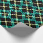 Schots tartan patroon geel turquoise plaid cadeaupapier (Hoek)