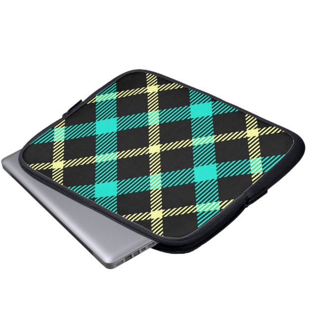 Schots tartan patroon geel turquoise plaid laptop sleeve (Voorkant onderkant)