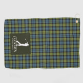 Schots Tartan Plaid Blauw Groen Monogram Golfhanddoek (Horizontaal)