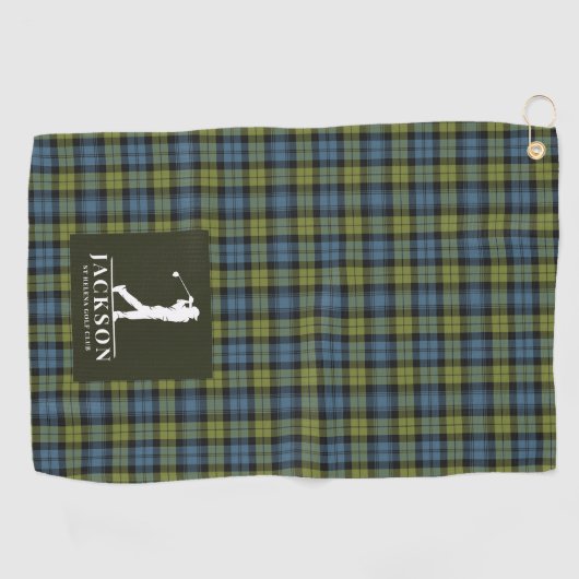 Schots Tartan Plaid Blauw Groen Monogram Golfhanddoek (Horizontaal)