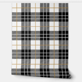 Schots Tartan Zwart en Wit Plaid Behang