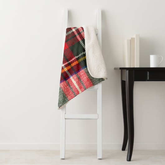 Schots tartanpatroon. Rood- en witte wolvlecht Sherpa Deken (In situ)