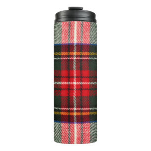 Schots tartanpatroon. Rood- en witte wolvlecht Thermosbeker