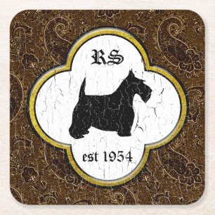 Schots Terrier Vintage Paisley personaliseert Kartonnen Onderzetters