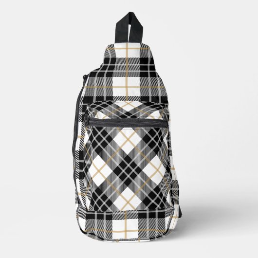 Schots wit, goud en zwart Tartan Plaid Sling Bag (Voorkant)