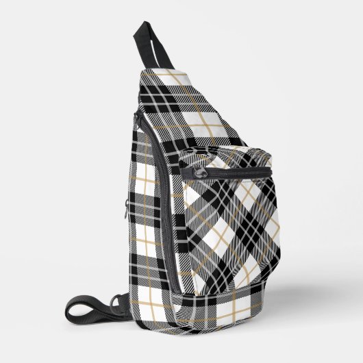 Schots wit, goud en zwart Tartan Plaid Sling Bag (Linkerhoek)