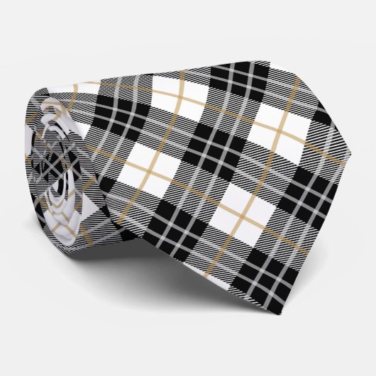 Schots zwart en gouden vleid op wit stropdas (Opgerold)