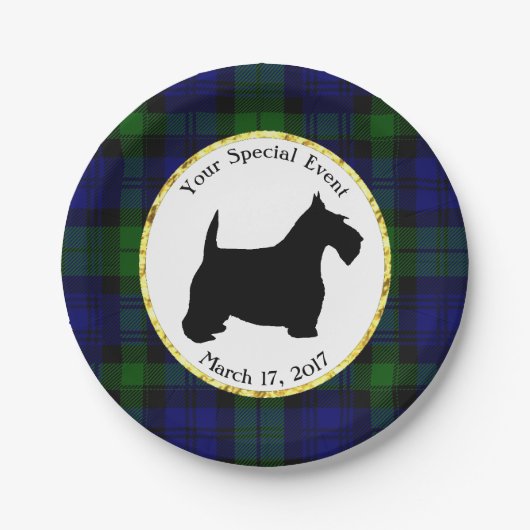 Schots-zwart-wit, speciaal gepersonaliseerd papieren bordje (Voorkant)