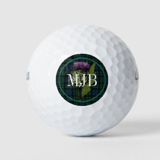Schotse Black Watch Tartan Thistle Monogram Golfballen (Voorkant)