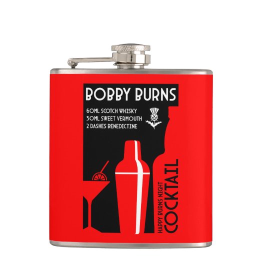 Schotse Bobby Burns Whiskey Cocktail Heupfles (Voorkant)
