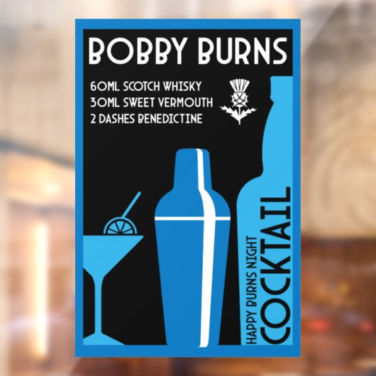 Schotse Bobby Burns Whiskey Cocktail Raamsticker (Vel 2)
