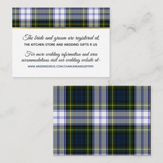 Schotse bruiloft Gorden Jurk Informatie Kaart (Voorkant / Achterkant)