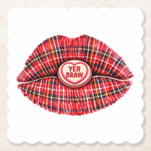 Schotse Cadeau Tartan Lippen Liefde Pop Art Kartonnen Onderzetters