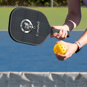 Schotse Campbell Crest Badge & Tartan Pickleball Paddle
