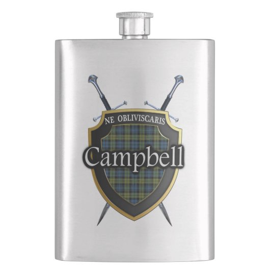 Schotse Campbell Tartan Shield and Swords Heupfles (Voorkant)