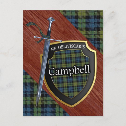 Schotse Campbell Tartan Sword & Shield Briefkaart (Voorkant)