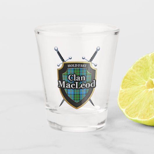 Schotse Cheers Clan MacLeod Harris Tartan Shield Shot Glas (Voorkant)