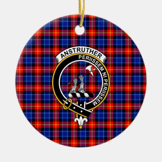 Schotse Clan Anstruther Tartan en Wapenembleem Keramisch Ornament (Voorkant)