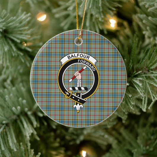 Schotse Clan Balfour Tartan en Wapenembleem Keramisch Ornament (Boom)