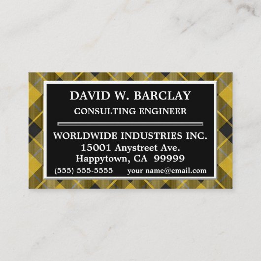 Schotse Clan Barclay Geel Zwart Tartan Plaid Visitekaartje (Voorkant)