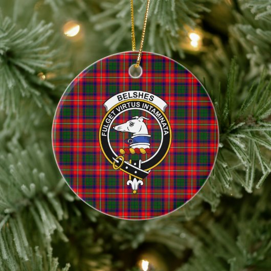 Schotse Clan Belshes Tartan en Wapenembleem Keramisch Ornament (Boom)