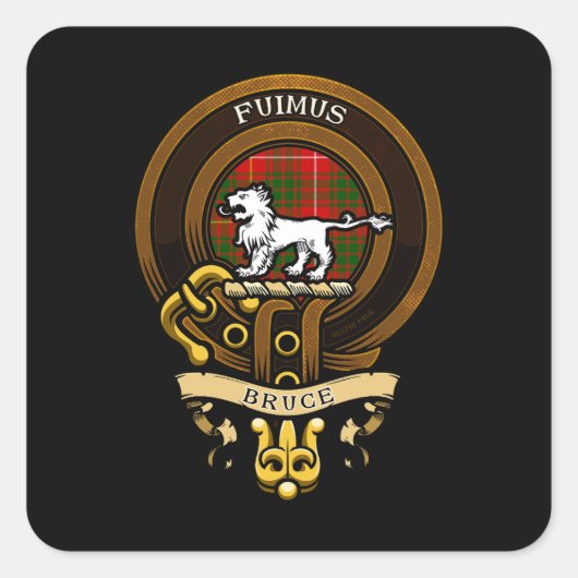 Schotse Clan Bruce Badge en Crest | Wapenschild Vierkante Sticker (Voorkant)
