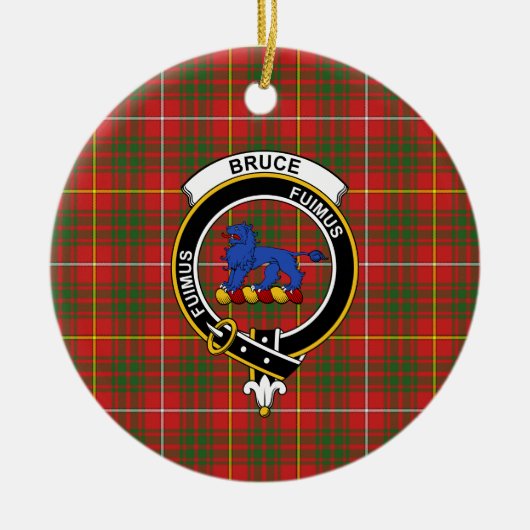 Schotse Clan Bruce Modern Tartan en Wapenembleem Keramisch Ornament (Voorkant)